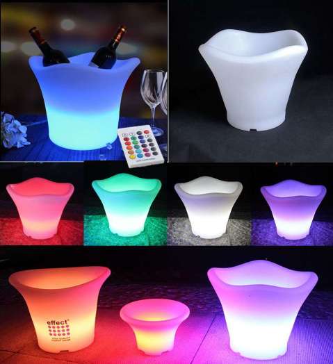 LED Ice Bucket Flower Pot Luminous Color Changing PE Plastic Wine Cooler with Remote Control Bars Night Club Party