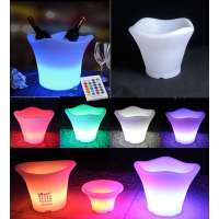 LED Ice Bucket Flower Pot Luminous Color Changing PE Plastic Wine Cooler with Remote Control Bars Night Club Party